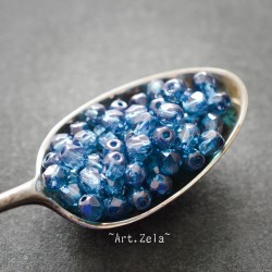 Facettes bleu cæruleum 4mm X50 Perles verre tchèque lustré