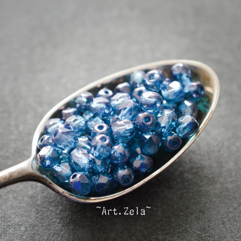 Facettes bleu cæruleum 4mm X50 Perles verre tchèque lustré