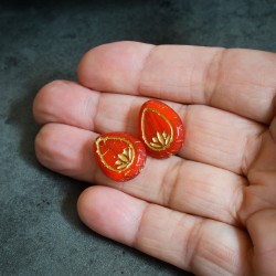 Fleurs de lotus rouge bronze 18mm X2 Perles verre tchèque opalescent