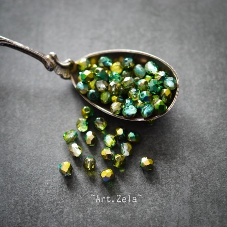 Facettes mix verts métallisés 4mm X50 Perles verre tchèque brillant