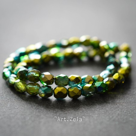 Facettes mix verts métallisés 4mm X50 Perles verre tchèque brillant