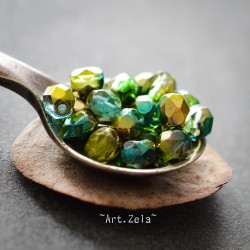 Facettes mix verts métallisés 4mm X50 Perles verre tchèque brillant