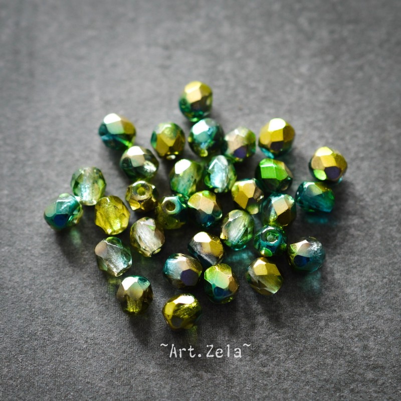 Facettes mix verts métallisés 4mm X50 Perles verre tchèque brillant