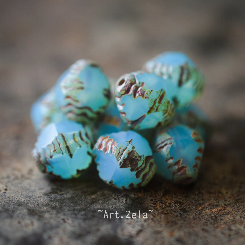 Bicônes bleu lagon Picasso 10mm X10 Perles verre tchèque