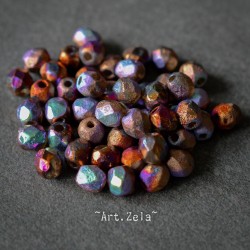 Facettes texturées multicolores 4mm X50 Perles verre tchèque opaque