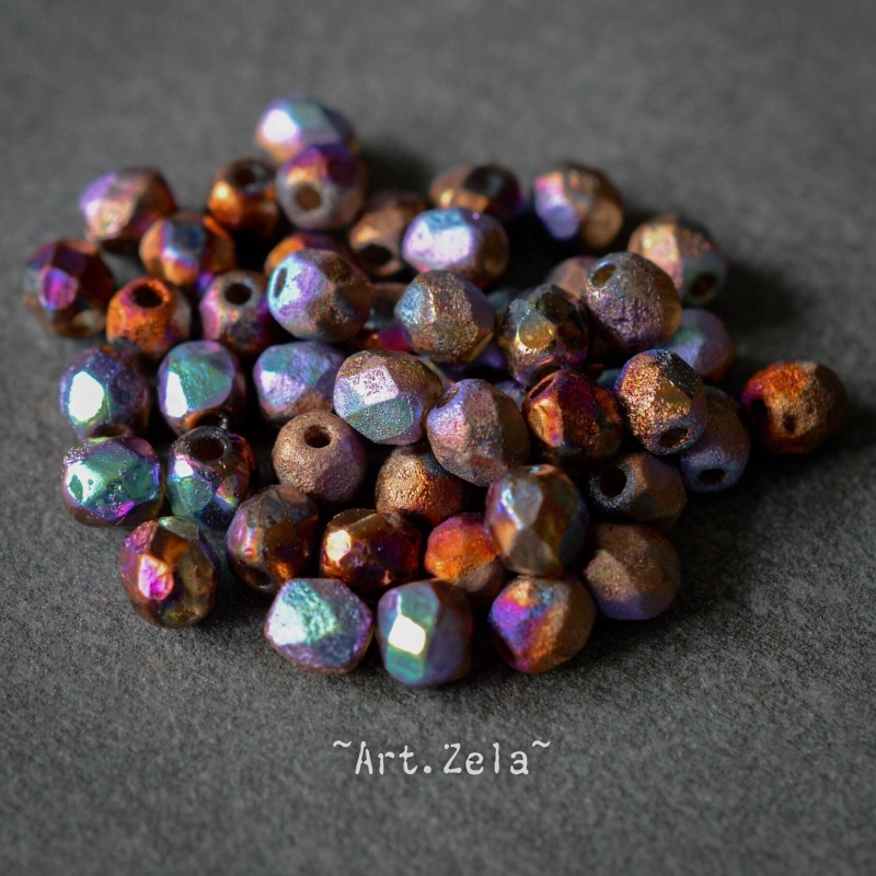 Facettes texturées multicolores 4mm X50 Perles verre tchèque opaque