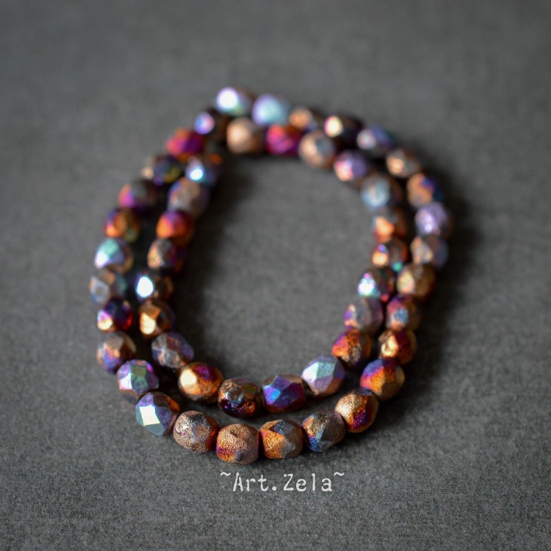 Facettes texturées multicolores 4mm X50 Perles verre tchèque opaque