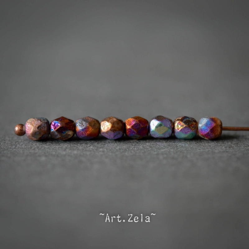 Facettes texturées multicolores 4mm X50 Perles verre tchèque opaque