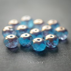 Rondelles bleu paon bronze 8x6mm X8 Perles verre tchèque opalescent