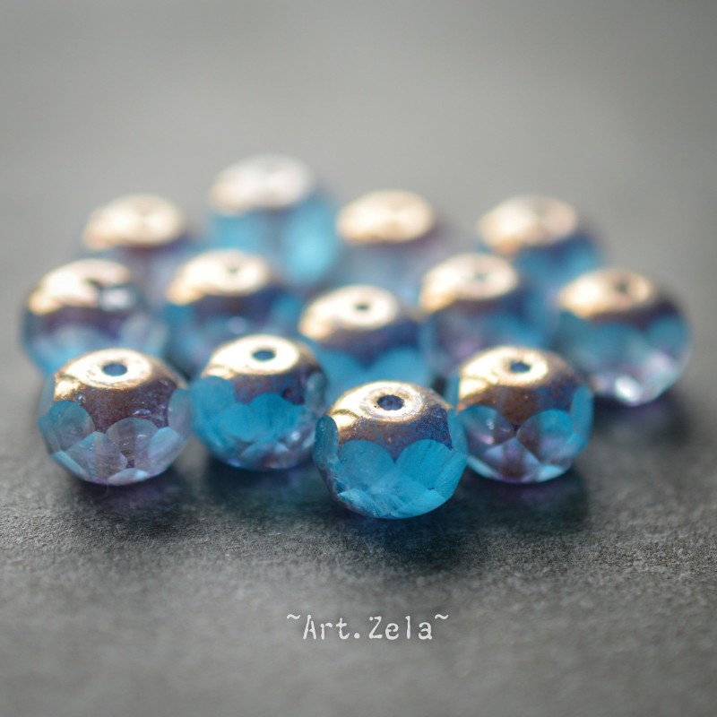 Rondelles bleu paon bronze 8x6mm X8 Perles verre tchèque opalescent