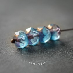 Rondelles bleu paon bronze 8x6mm X8 Perles verre tchèque opalescent