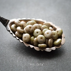 Mini rondelles vert pâle Picasso 6mm X30 Perles verre tchèque lustré