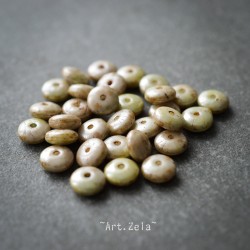 Mini rondelles vert pâle Picasso 6mm X30 Perles verre tchèque lustré