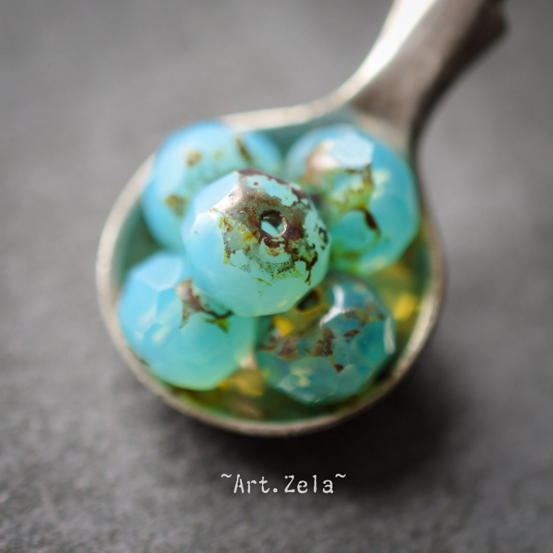 Rondelles bleu lagon Picasso 8x6mm X10 Perles verre tchèque
