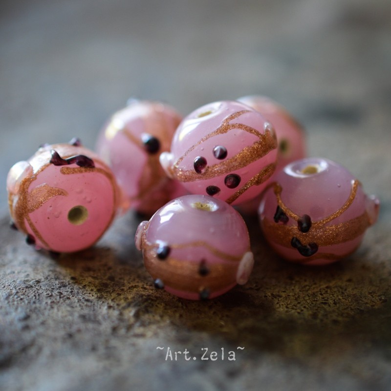 Perles verre rose opalescent 10~14mm X6 Perles artisanales rustiques