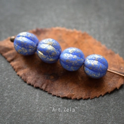 Melons bleu doré 8mm X10 Perles verre tchèque opaque