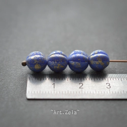 Melons bleu doré 8mm X10 Perles verre tchèque opaque