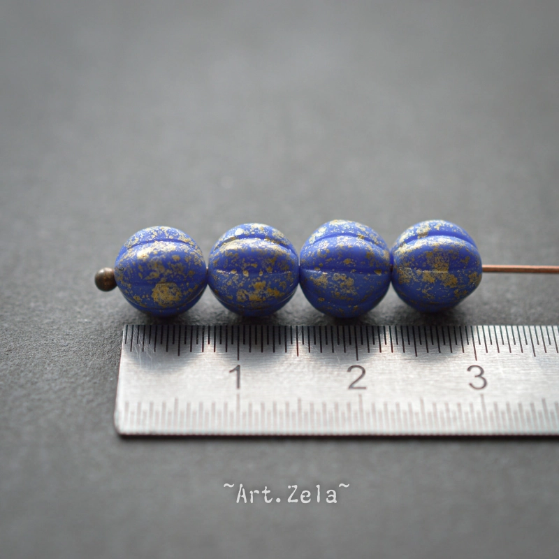 Melons bleu doré 8mm X10 Perles verre tchèque opaque