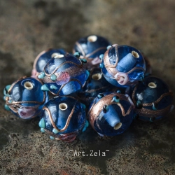 Perles verre transparentes bleues 10~14mm X6 Perles artisanales