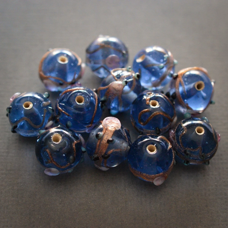 Perles verre transparentes bleues 10~14mm X6 Perles artisanales