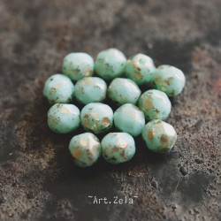 Facettes vert menthe doré 6mm X20 Perles verre tchèque premium