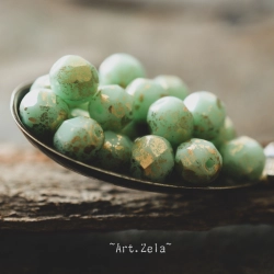 Facettes vert menthe doré 6mm X20 Perles verre tchèque premium