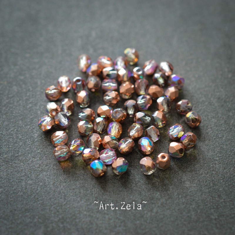 Facettes brillantes cuivre rose AB 4mm X40 Perles verre tchèque