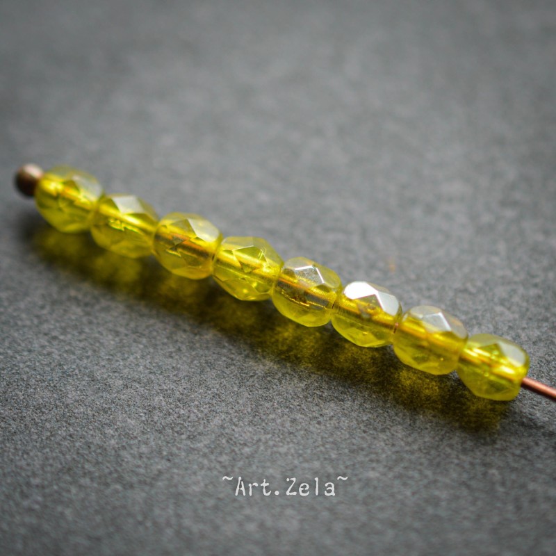 Facettes ambre jaune 4mm X50 Perle verre tchèque chromé