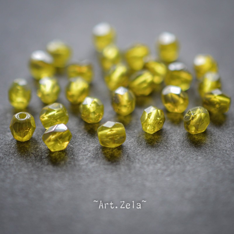 Facettes ambre jaune 4mm X50 Perle verre tchèque chromé