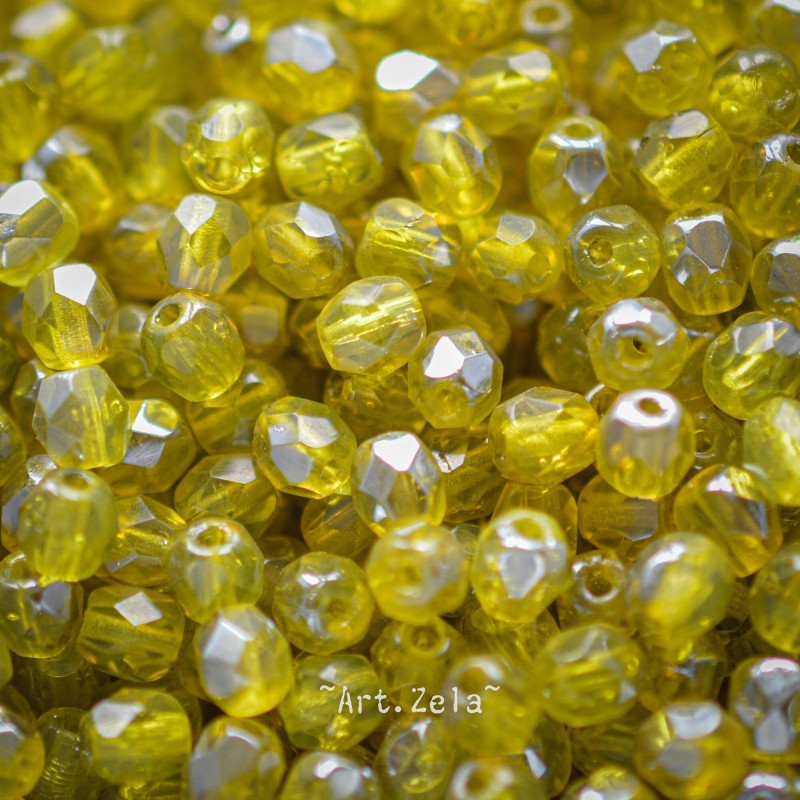 Facettes ambre jaune 4mm X50 Perle verre tchèque chromé