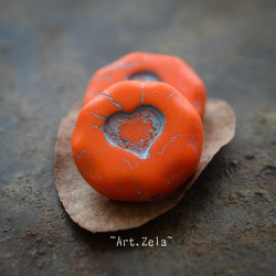 Coeur orange bleu 21mm X1 Perle verre tchèque mat