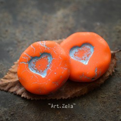 Coeur orange bleu 21mm X1 Perle verre tchèque mat