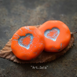 Coeur orange bleu 21mm X1 Perle verre tchèque mat