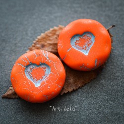 Coeur orange bleu 21mm X1 Perle verre tchèque mat