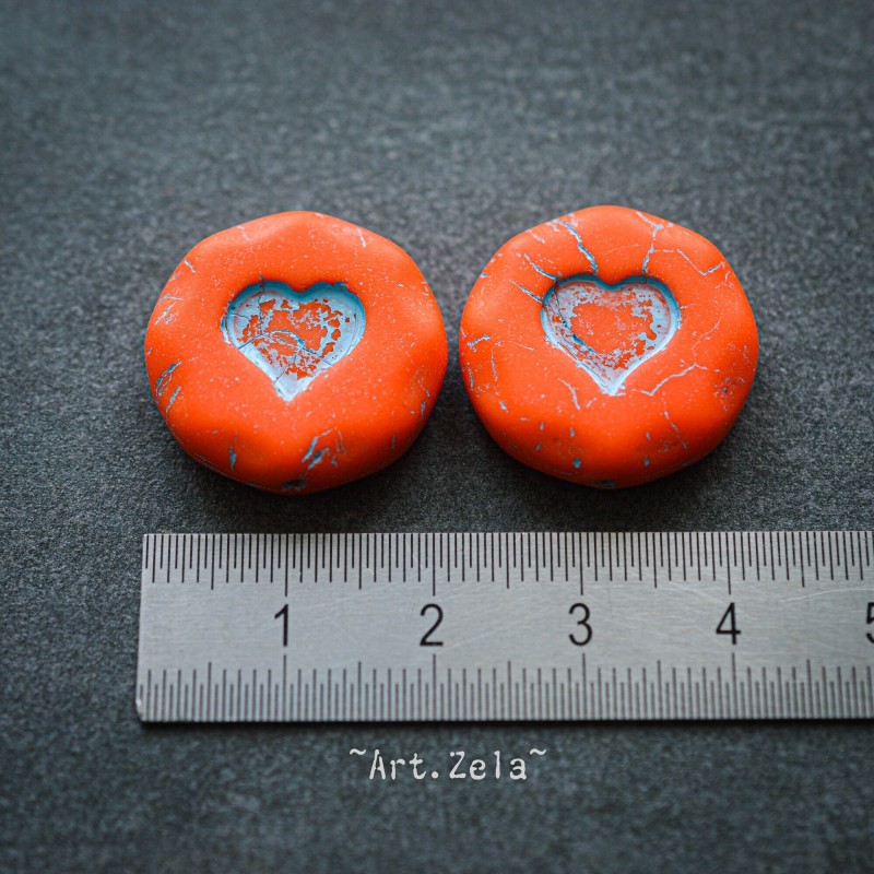 Coeur orange bleu 21mm X1 Perle verre tchèque mat