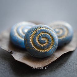 Nautilus bleu bronze 14mm X2 Perles verre tchèque dépoli