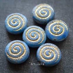 Nautilus bleu bronze 14mm X2 Perles verre tchèque dépoli