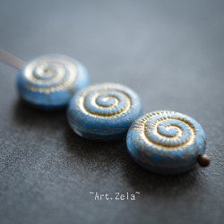 Nautilus bleu bronze 14mm X2 Perles verre tchèque dépoli