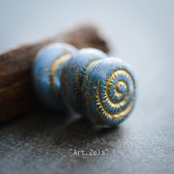 Nautilus bleu bronze 14mm X2 Perles verre tchèque dépoli