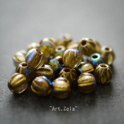 Melons bronze irisé 6mm X15 Perles verre tchèque