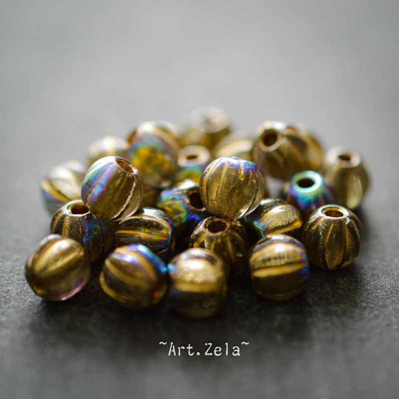 Melons bronze irisé 6mm X15 Perles verre tchèque
