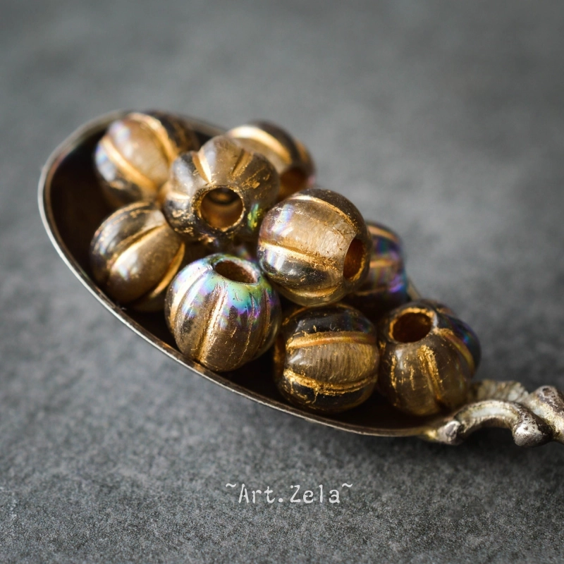 Melons bronze irisé 6mm X15 Perles verre tchèque