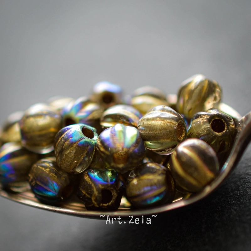 Melons bronze irisé 6mm X15 Perles verre tchèque