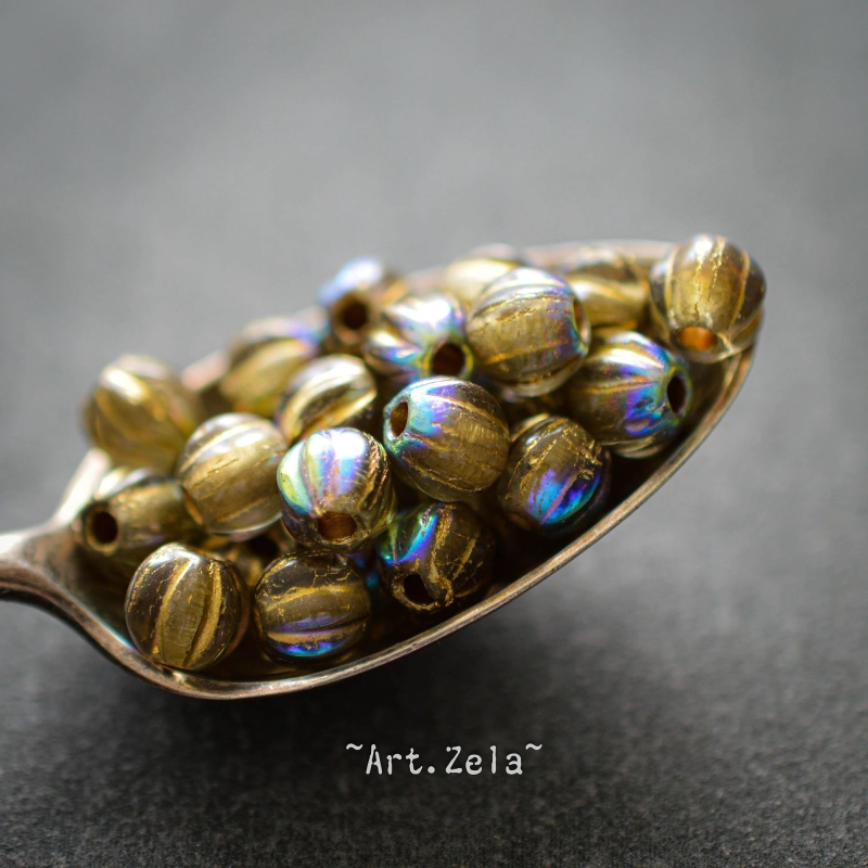 Melons bronze irisé 6mm X15 Perles verre tchèque