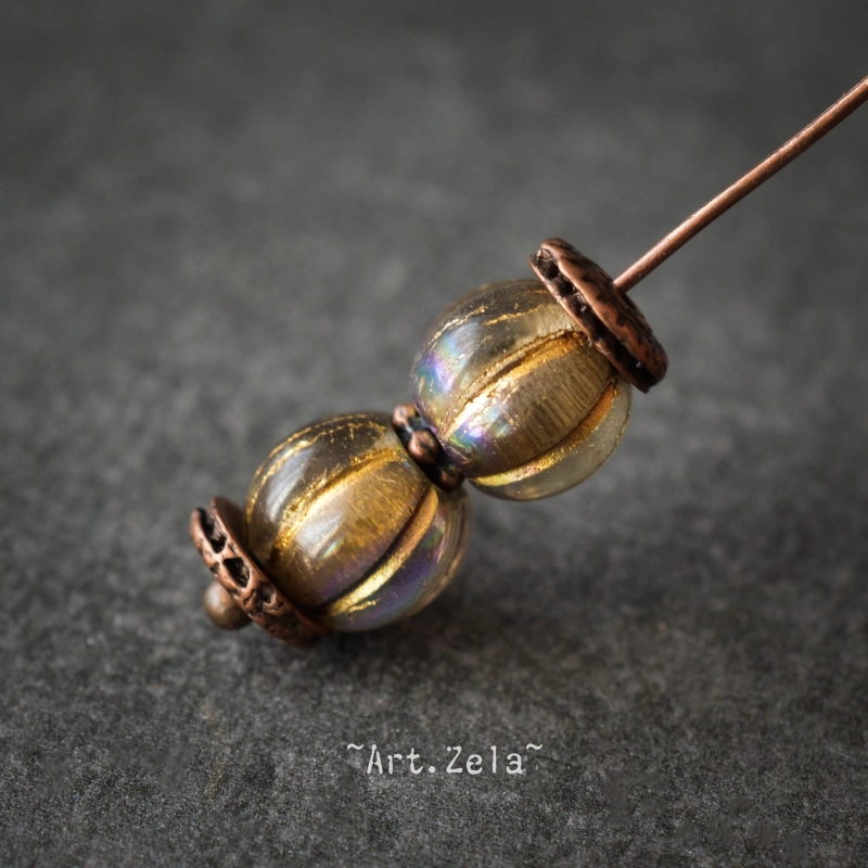 Melons bronze irisé 6mm X15 Perles verre tchèque