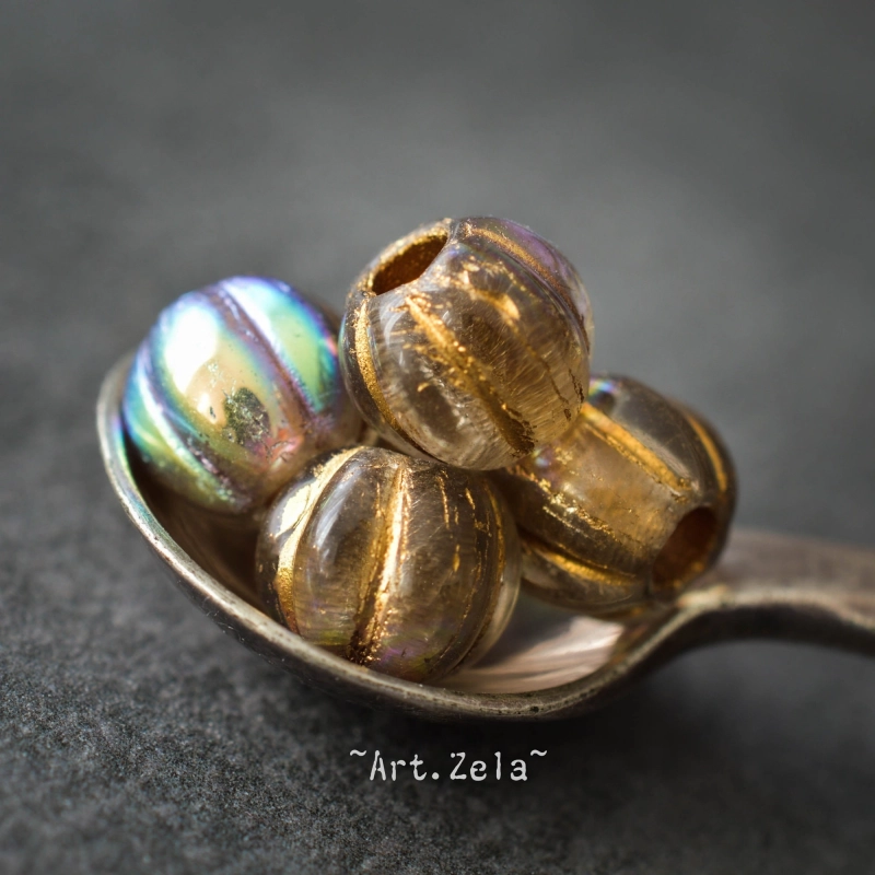Melons bronze irisé 6mm X15 Perles verre tchèque
