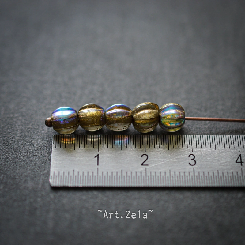 Melons bronze irisé 6mm X15 Perles verre tchèque