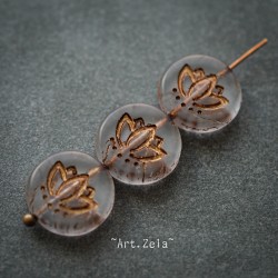 Fleurs lotus bronze cuivre 14mm X4 Perles verre tchèque mat