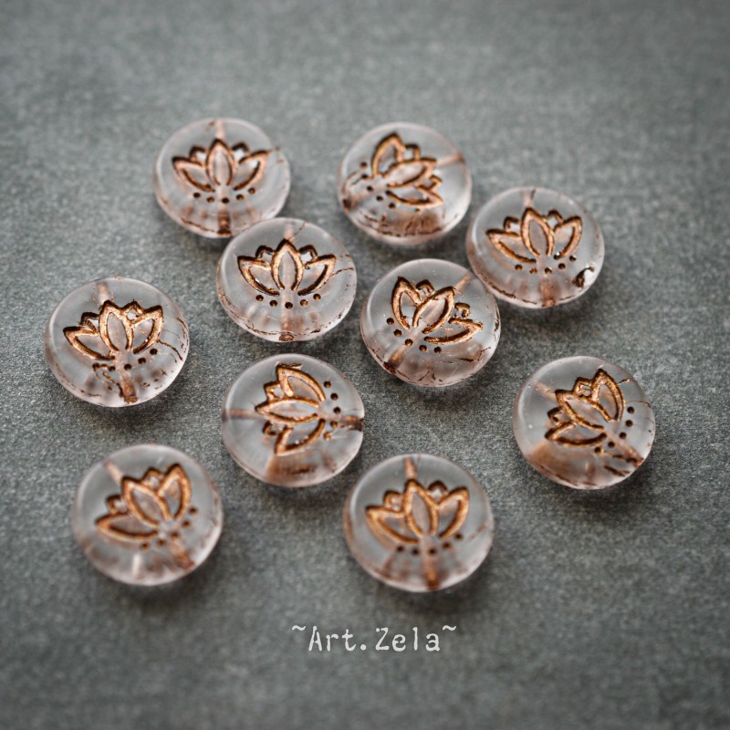 Fleurs lotus bronze cuivre 14mm X4 Perles verre tchèque mat