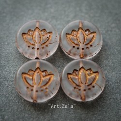 Fleurs lotus bronze cuivre 14mm X4 Perles verre tchèque mat